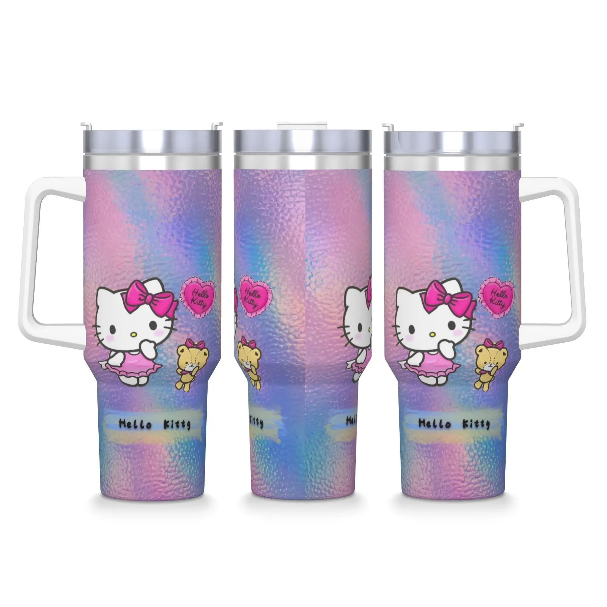 

Hello Kitty Rainbow Print Tumbler Hot Drinks Water Bottle Insulated Stainless Steel Thermal Cups Custom DIY Driving Mugs Cup
