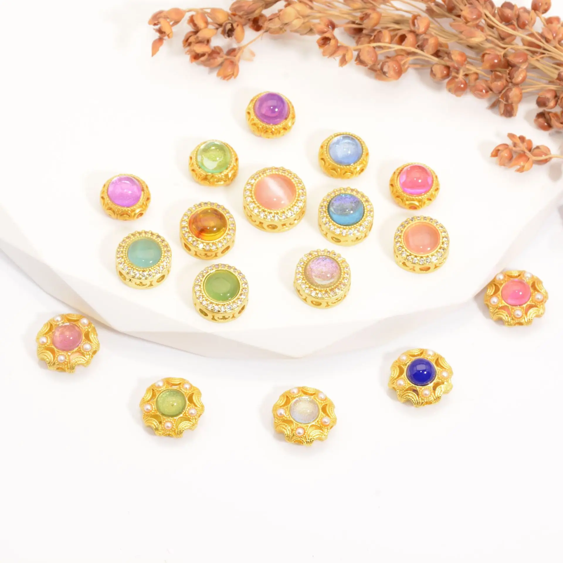 5 Pieces Copper Plated Inlaid Opalite Multi-hole Bead Separator DIY Pearl Bracelet Beaded Necklace Jewelry Accessories Wholesale