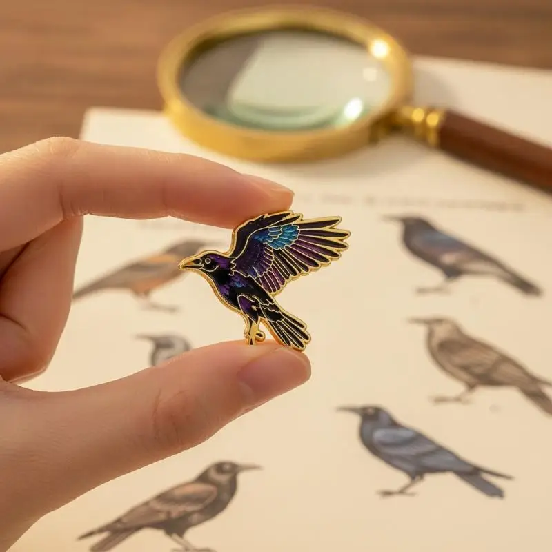 5pcs Punk Enamel Pin Set Cartoon Crow Brooch For Coat Halloween Brooches Collar Lapel Pins Metal Badges Jewelry Party Gift