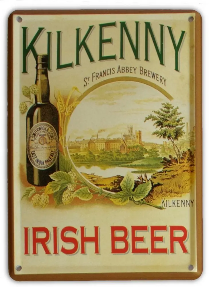 KILKENNY IRISH BEER Small Nostalgic Vintage Metal Tin Pub Sign