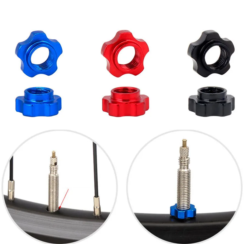 TOOPRE Bicycle Tubeless Presta Valve Schrader Valve Conversion Nut Adapter Valve Rim Conversion Nut with Installation Wrench