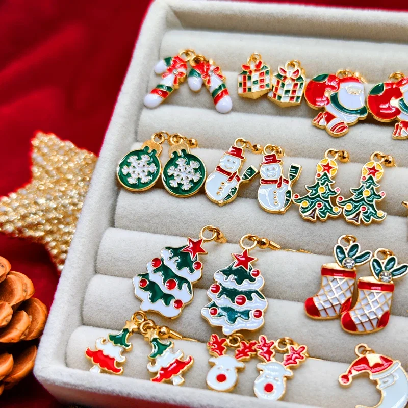 50PCS-Classic Christmas Element Earrings for Women, Cute and Diverse Cartoon Christmas Characters, Christmas Surprise Gifts