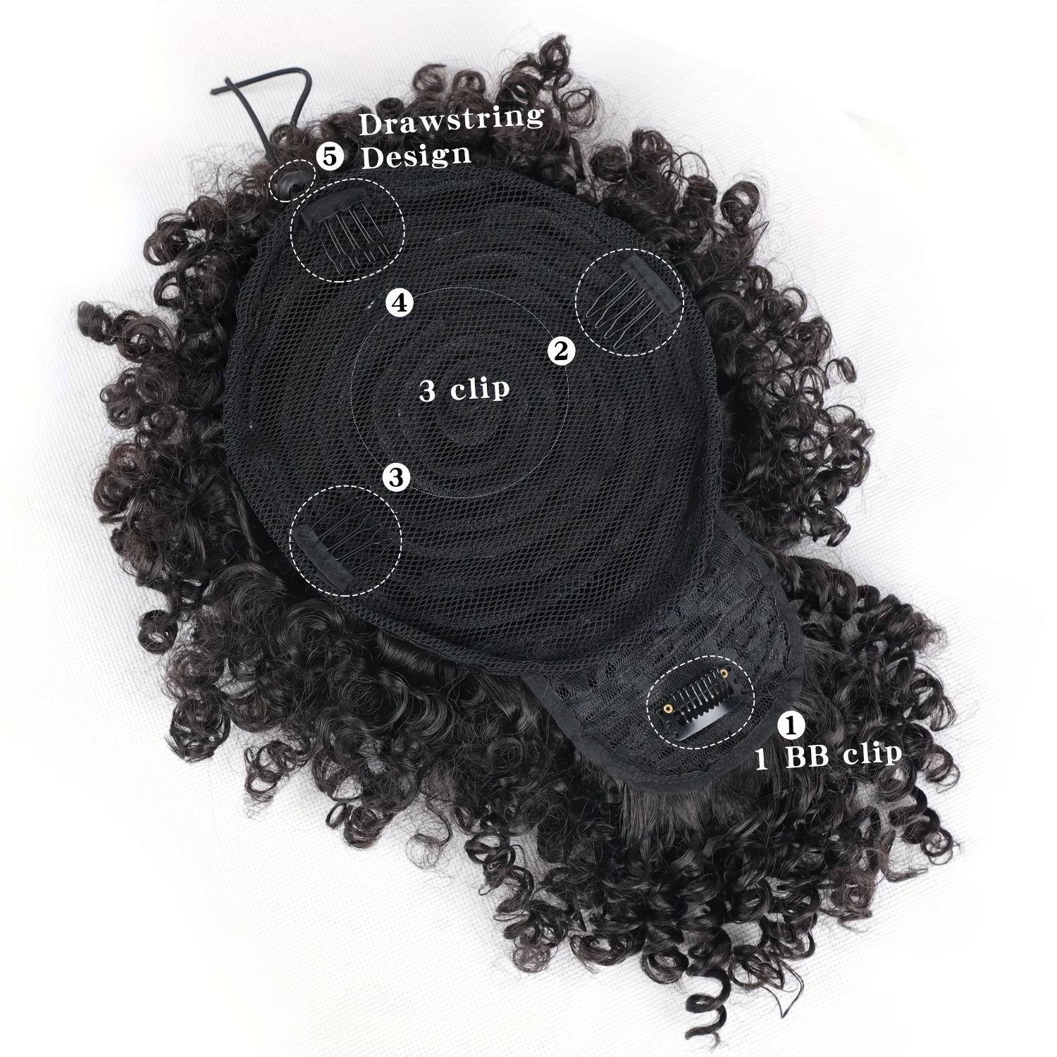 아프로 합성 퍼프 드로스트링 포니테일 붙임머리 앞머리 포함 파인애플 업두 여성용 짧은 곱슬곱슬 포니테일 헤어 번