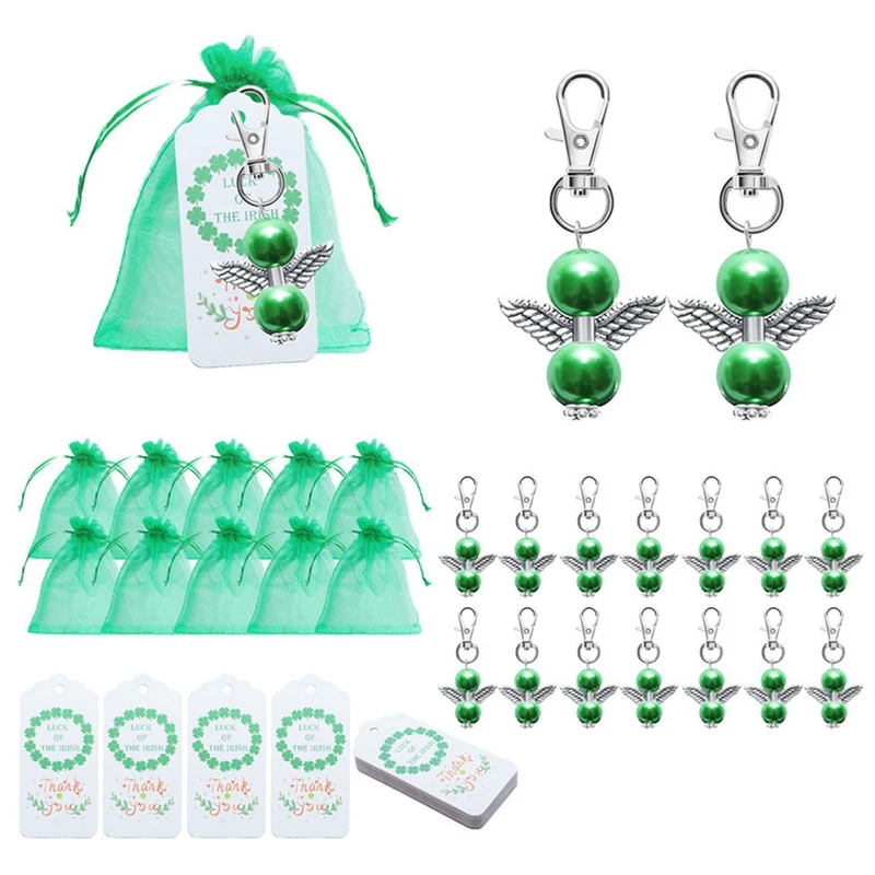 

St. Patrick's Day Guardian Angel Wings Keychain Party Pendant Gift Key Chain Hooks With Green Candy Bag Irish Holiday