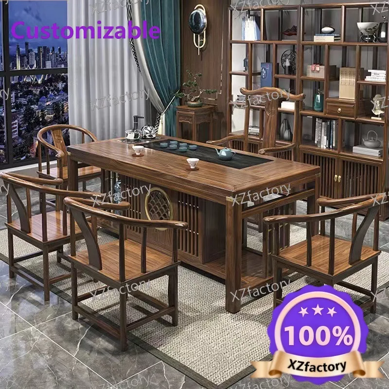 Factory Direct 2026 Top Rated New Chinese Solid Wood Tea Table Combination Household Balcony Full Set of Brewing Tea Coffee Tabl