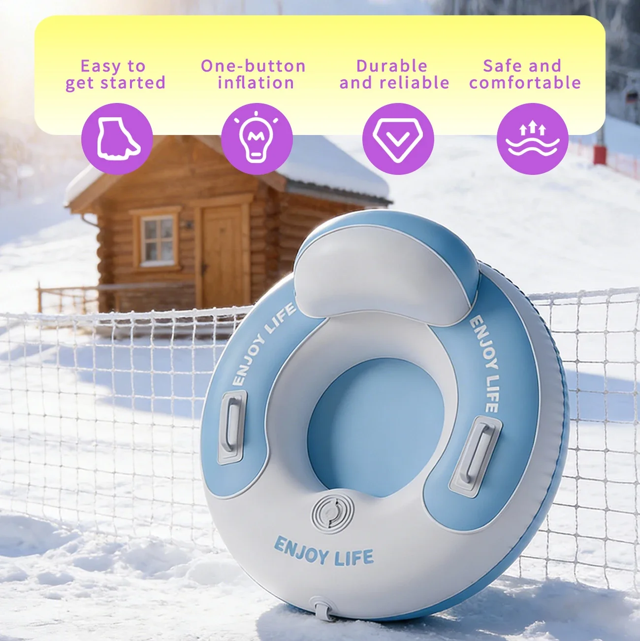 1PC Inflatable Snow Tube Sled - Thickened Ski Tube with Handle, Perfect for Family Entertainment & Winter Outdoor Snow Toy Gift