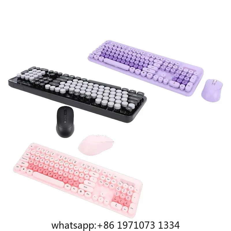 Wireless Keyboard Wireless Cute Keyboard and Mouse 104 Keys Typewriter  Retro Round Keycaps Keyboard for PC Laptop Desktop