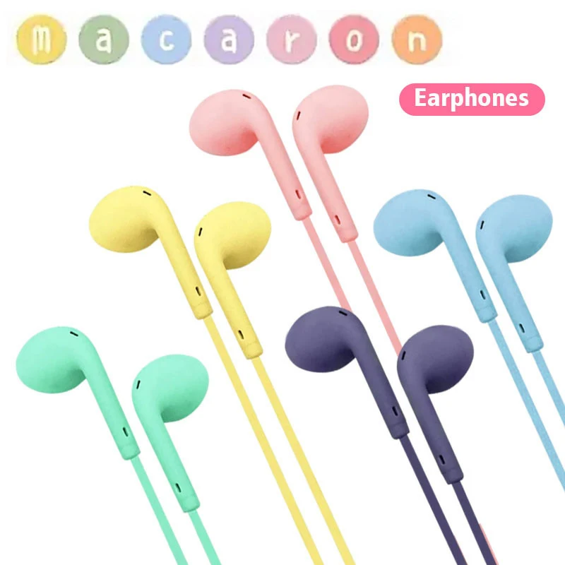 Macaron earphone Stereo Universal 3.5mm, earphone olahraga musik colokan telinga berkabel mikrofon untuk Xiaomi