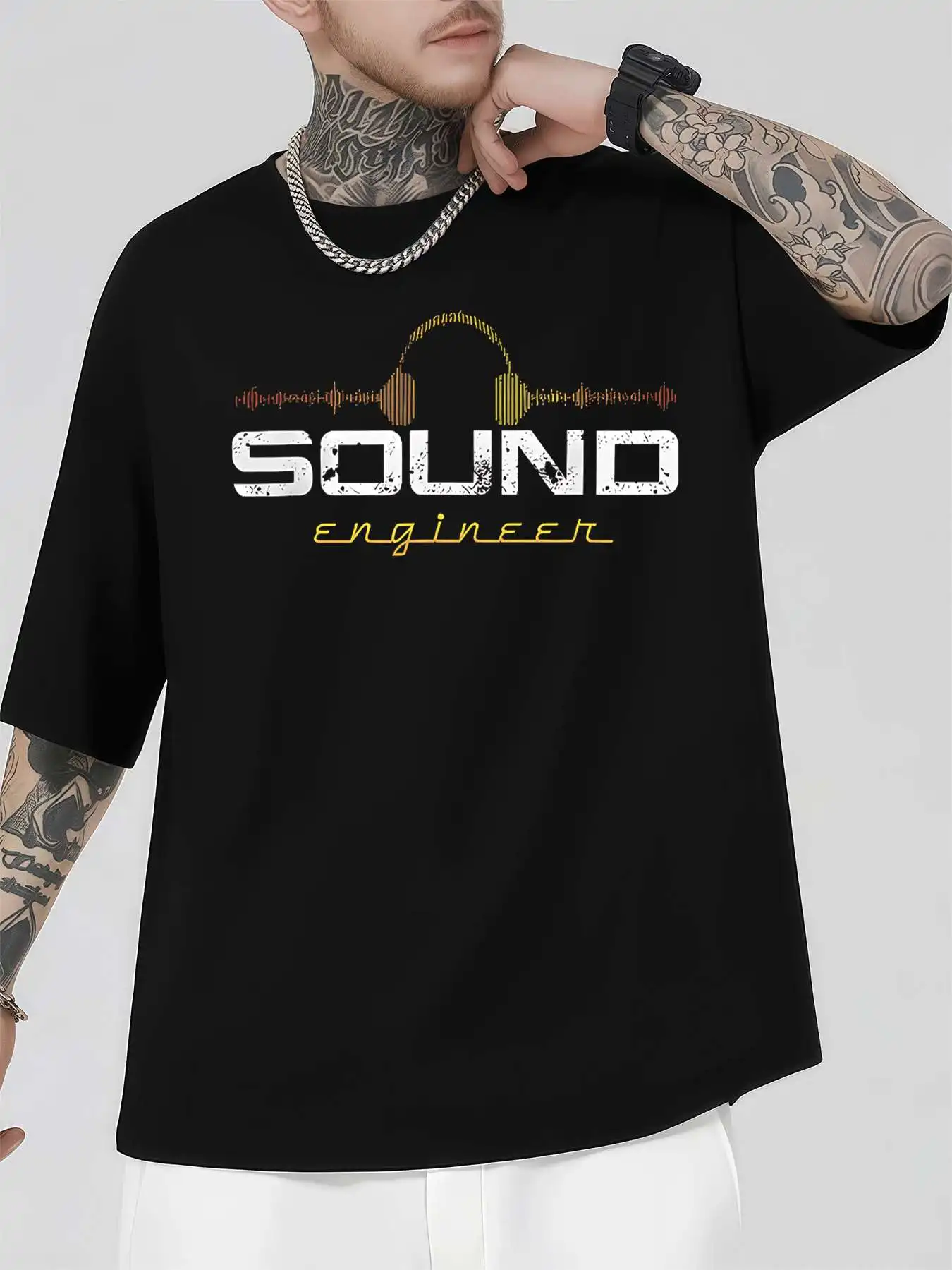

Мужская футболка Sound Engineer Audio Waves, 220 г/м2, новая летняя повседневная футболка с круглым вырезом из чистого хлопка с короткими рукавами