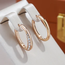 Geometric Smooth Oval Zircon Hoop Earrings 585 Rose Gold Plated Party Jewelry Personality Women Daily Minimalist Accessories