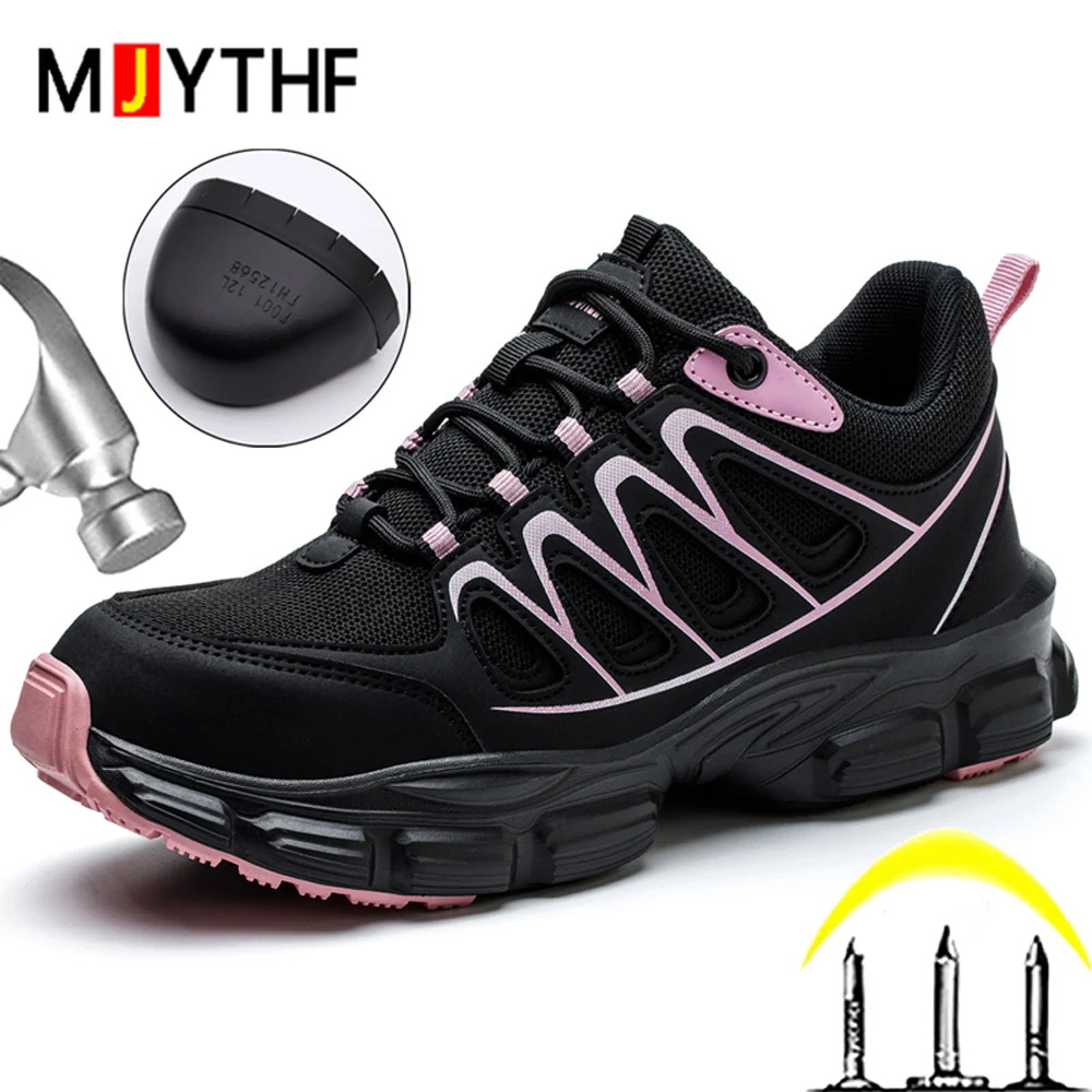 Hochwertige Sicherheitsschuhe für Damen, atmungsaktive Mesh-Arbeitssneaker, Sicherheitsschuhe mit Stahlkappe, pannensichere Schutzschuhe, Arbeitsstiefel