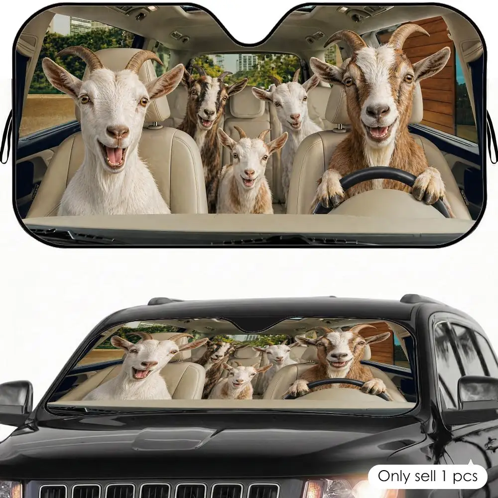 

Funny Goat Family Sun Visor Car Windshield Sunshade UV Protection Reflective Foldable Heat Insulation Cover