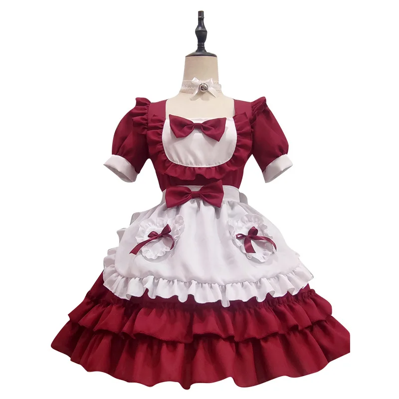 

Japanese Cream Sweetheart Maid Dress Red Lolita Sexy Role Playing Party Club Stage Costume Ball Dress Female Waitress Uniform