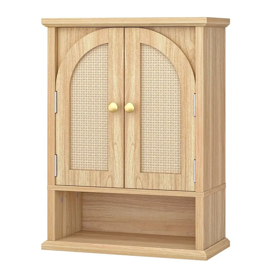 

Arched Rattan Style Medicine Cabinet, Farmhouse Bathroom Wall Cabinet with Adjustable Shelf, Over The Toilet Storag Customizable