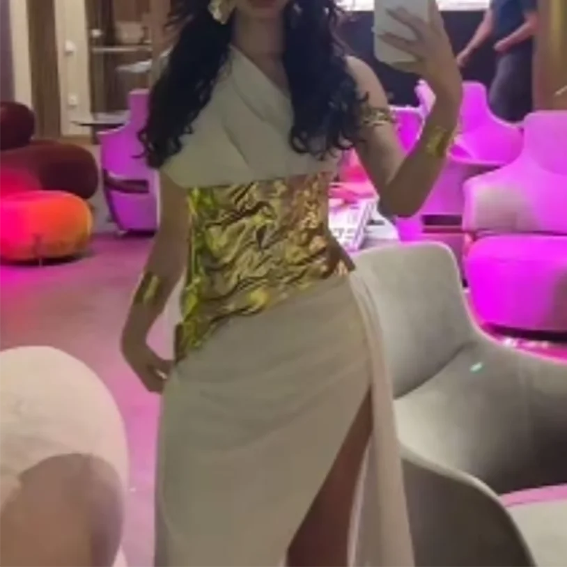 

White Chiffon Greek Goddess Dress Elegant One-shoulder Maxi Evening Gown Flowy Empire Waist Bridesmaid Beach Wedding Vestido