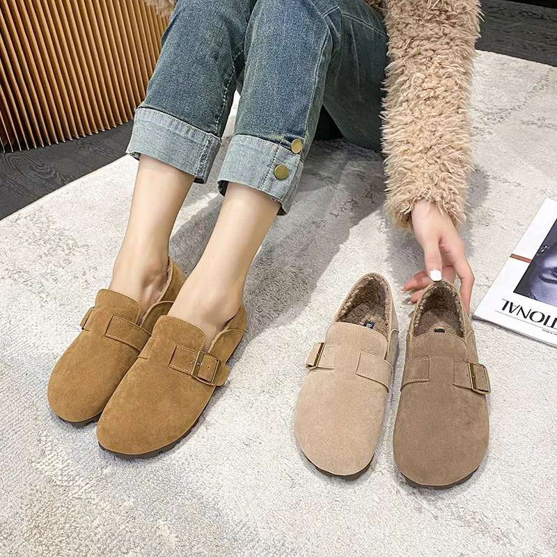 

New Arrival Winter Pregnant Women Slip On Fleece Lined Bean Shoes Comfortable Soft Sole Warm Casual Shoes