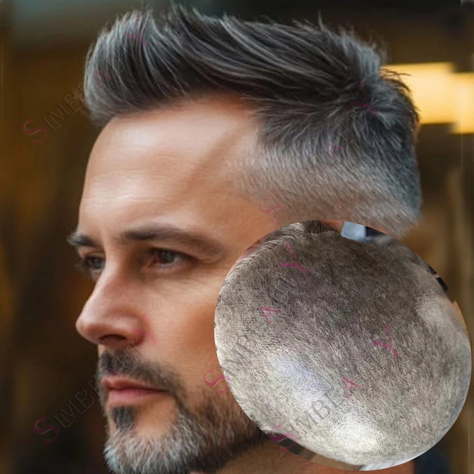 

Natural Hairline Brown Grey 1b30 1b80 Men Toupee Super Durable Thin Skin Male Wig Human Hair Poly Microskin Capillary Prosthesis