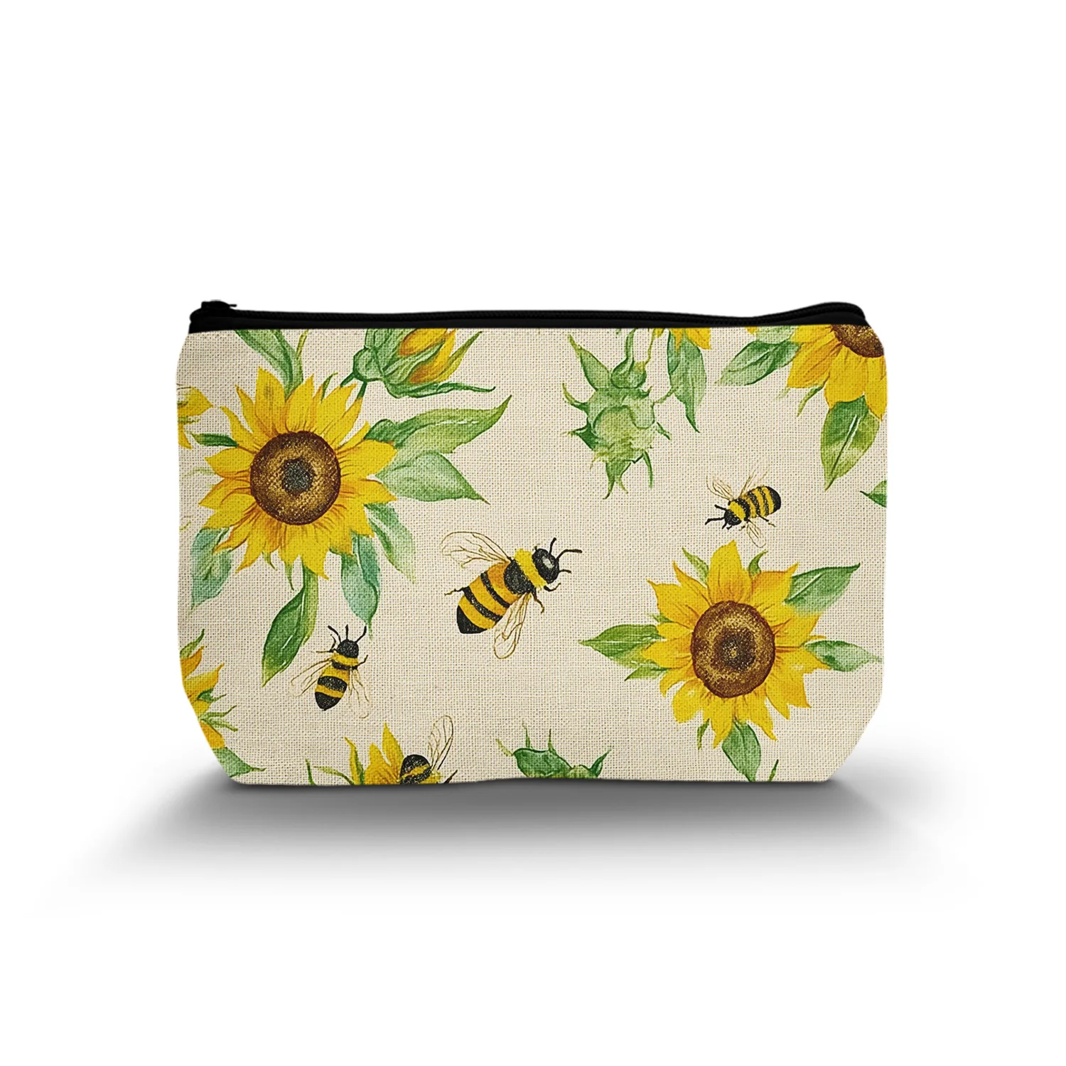 1Pc Bee Summer Yellow Flowers Daisy Makeup Bag Cosmetic Bag Zipper Best Gift Idea For Teen Women Birthday Christmas Gifts