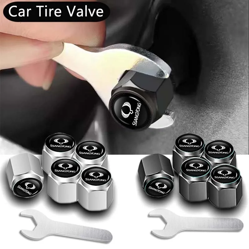 5Pcs Aluminum Alloy Car Valve Caps Dust Covers Rim Accessories For SsangYong Actyon Korando Rexton Kyron Rodius Tivoli Musso