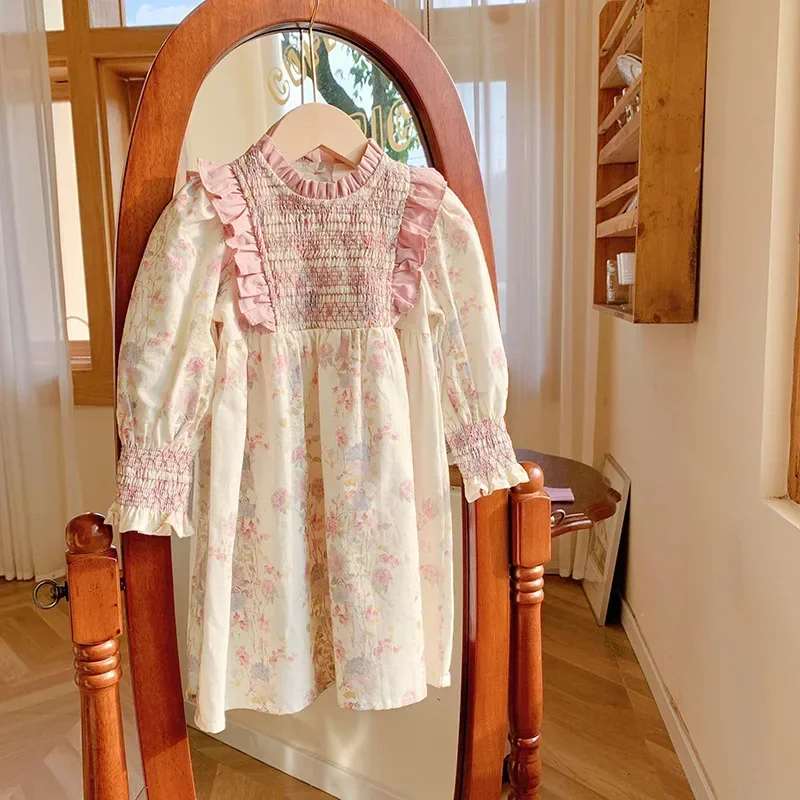 New Girls Clothes Spring Autumn Smocking Dress Embroidery Children\'s Set Outerwear Outfits Kids Clothing for Girls Aged 2 To 7