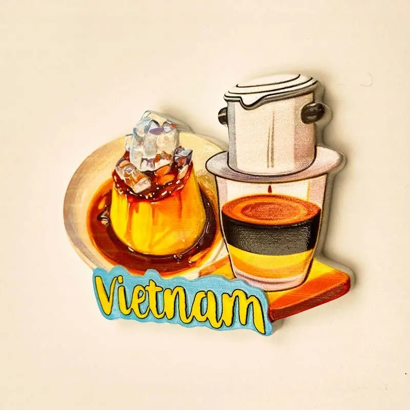 Vietnamese refrigerator magnets, gourmet drip coffee, dessert pudding magnets, Vietnamese travel souvenir gifts