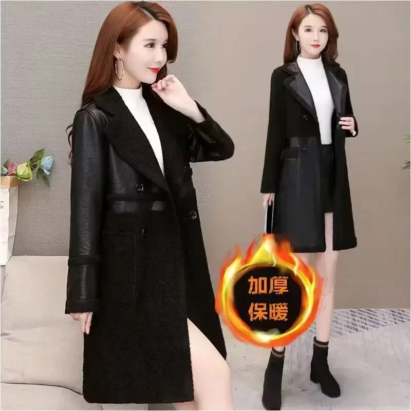 Both Sides Autumn and winter leather jacket women 2023 velvet warm loose korean fashion plus-size women\'s fur coats PU clothing