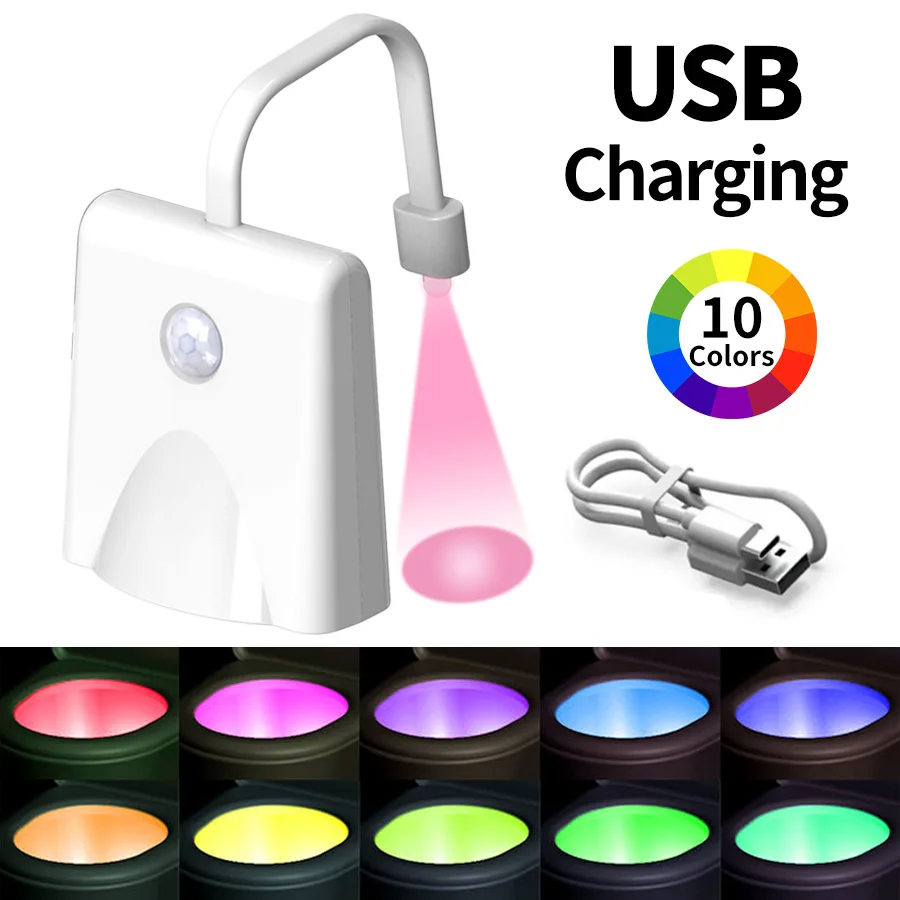 Smart Toilet Sensor LED Light 10 Colors Adjustable Star Pattern Rechargeable Projection Light Toilet Decoration Gadgets