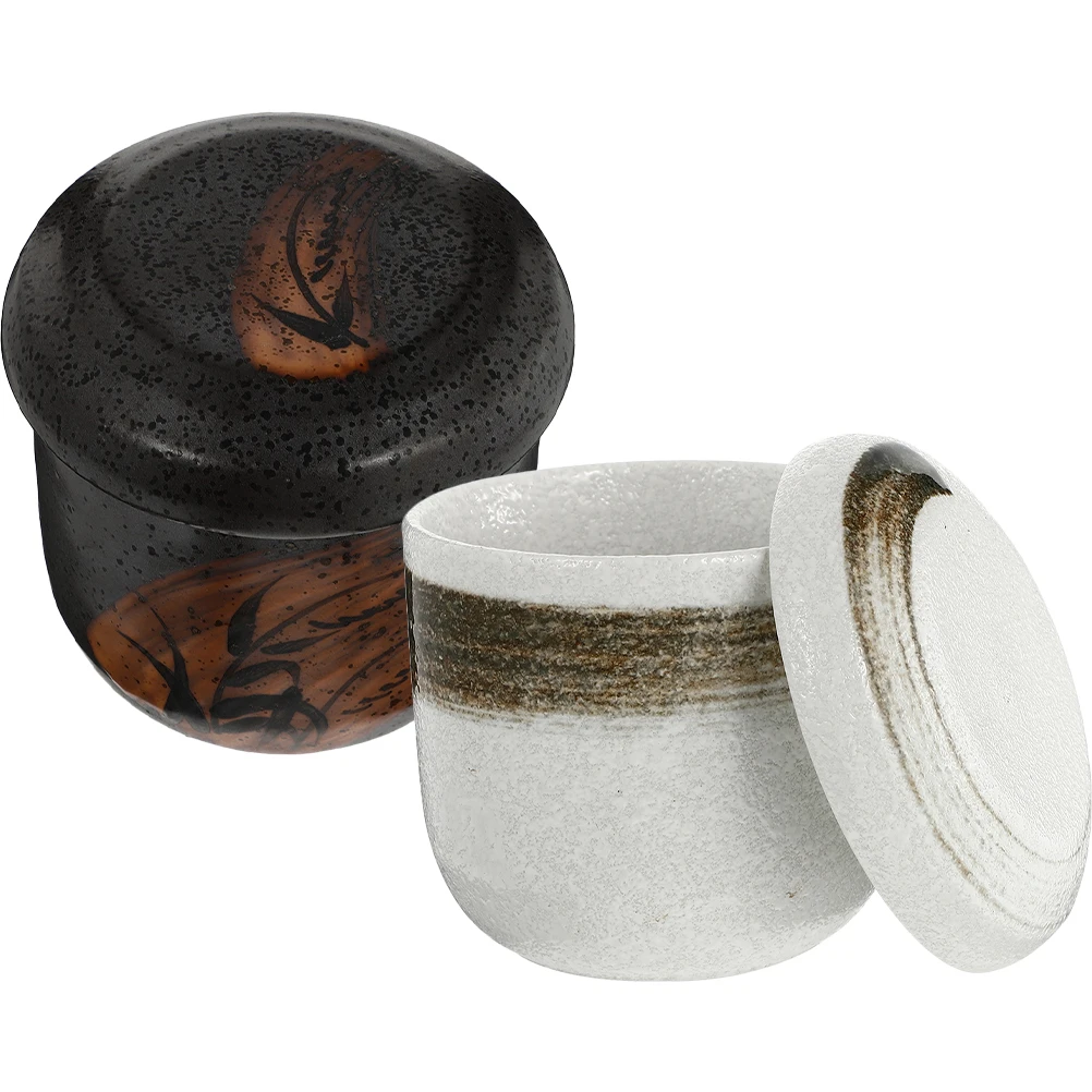 

2Pcs Ceramic Stew Bowl with Lid Premium Soup Cup for Steaming Egg Bird's Retaining Kitchen Tableware