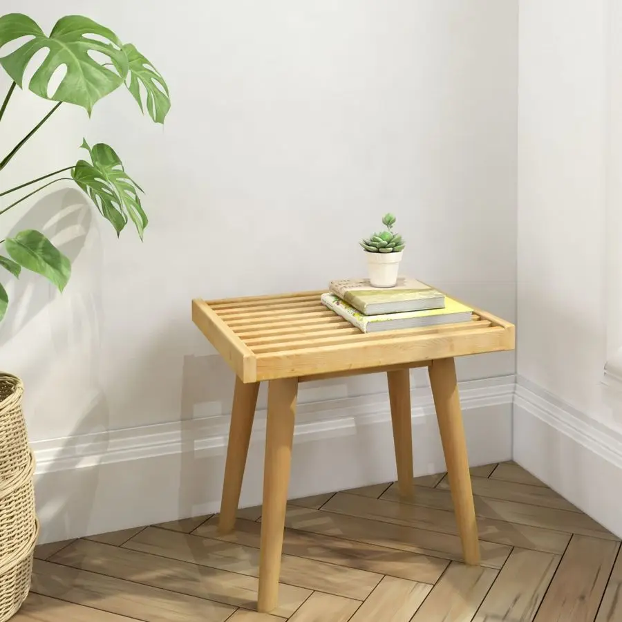 

Entryway Bench, Wooden End of Bed Bench for Bedroom, MidCentury Modern Square Bench for Hallway, Living Room, Indoor, Porch, 19,