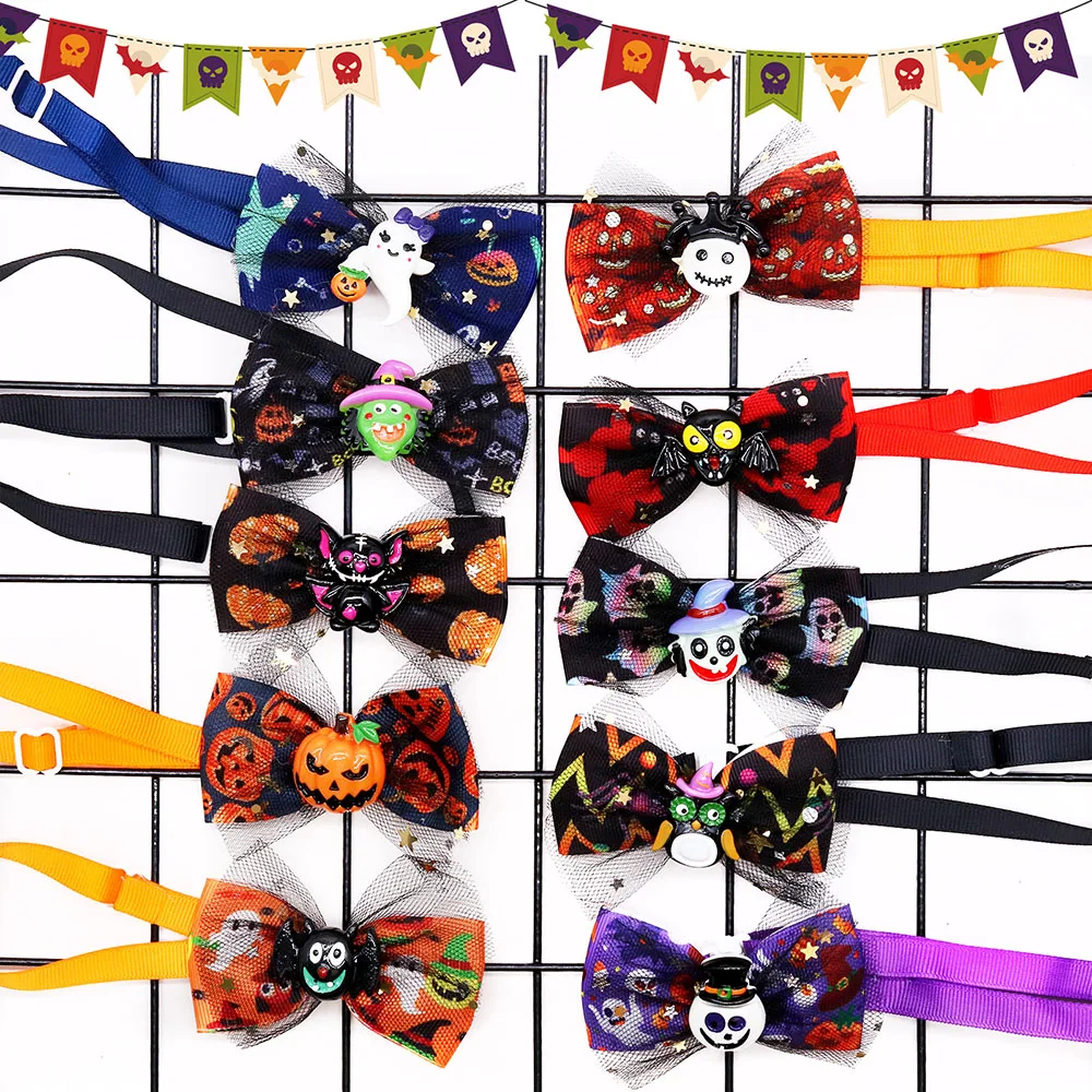 

10PCS Lace Dog Collars For Halloween Party Adjustable Dog Bowties Cat Necklaces Pet Supplies For Dogs and Cats Accessories