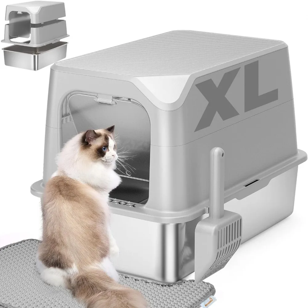 

Cat Litter Box with Lid, Great for Large/Small Cats, Easy To Clean, Anti-Leakage, Non-Sticky, Multifunctional Cat Litter Box