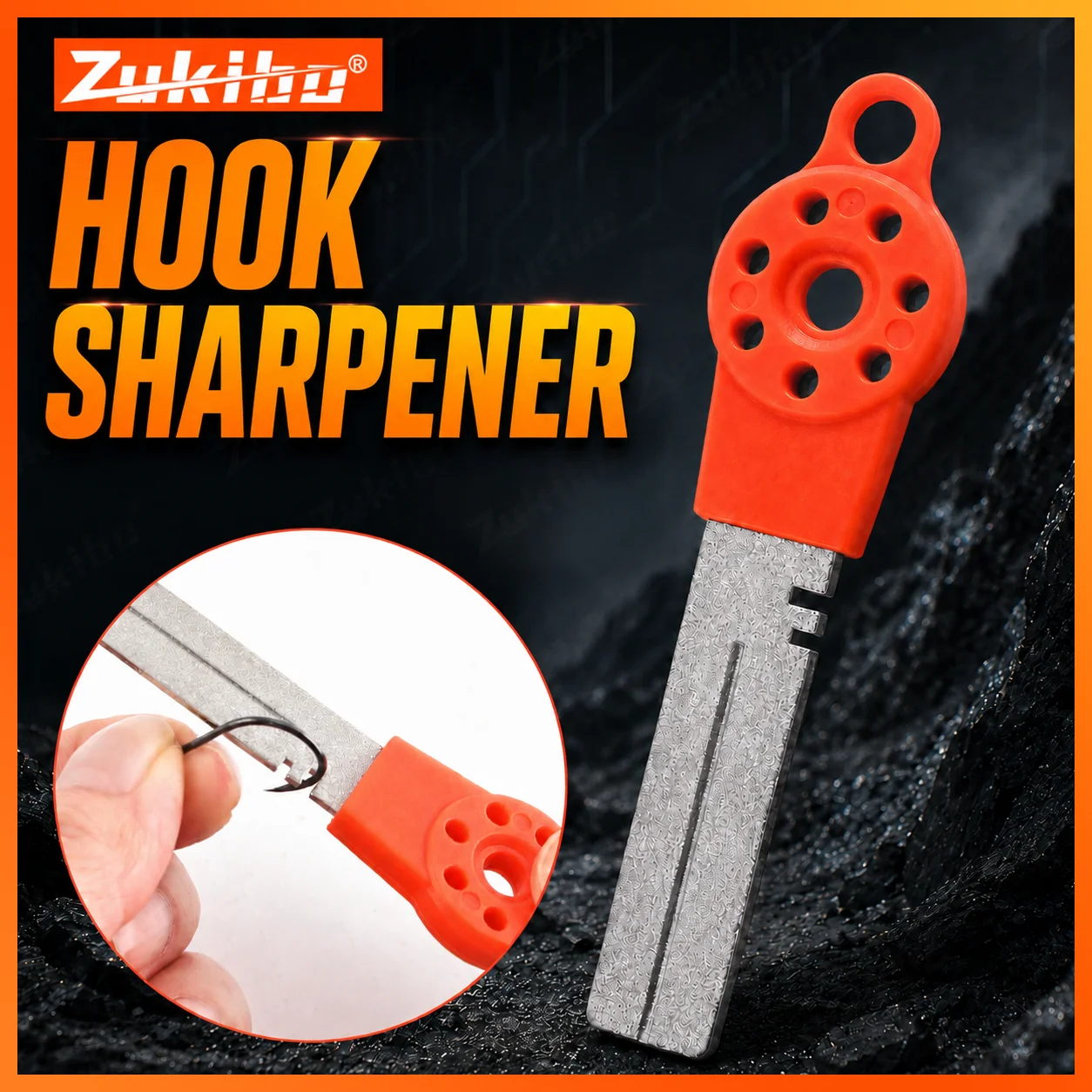 ZUKIBO Fishing Hook Point Sharpener Portable Diamond Hook File for Jig Offset Single Hook Lure Tackle Tool