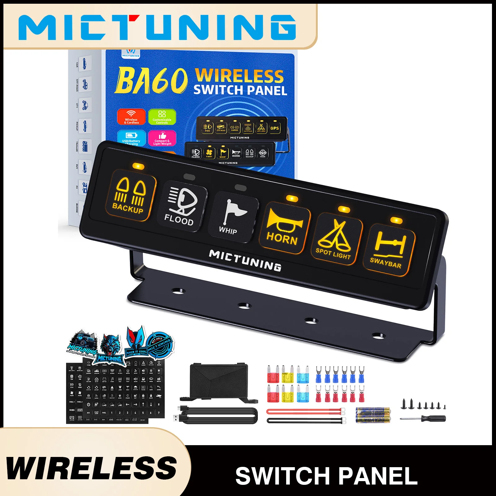 

MICTUNING 4/6 Gang Wireless Switch Panel,12/24V Universal ON-OFF Relay Switch Box,4 Control Modes For Offroad SUV UTV Boat