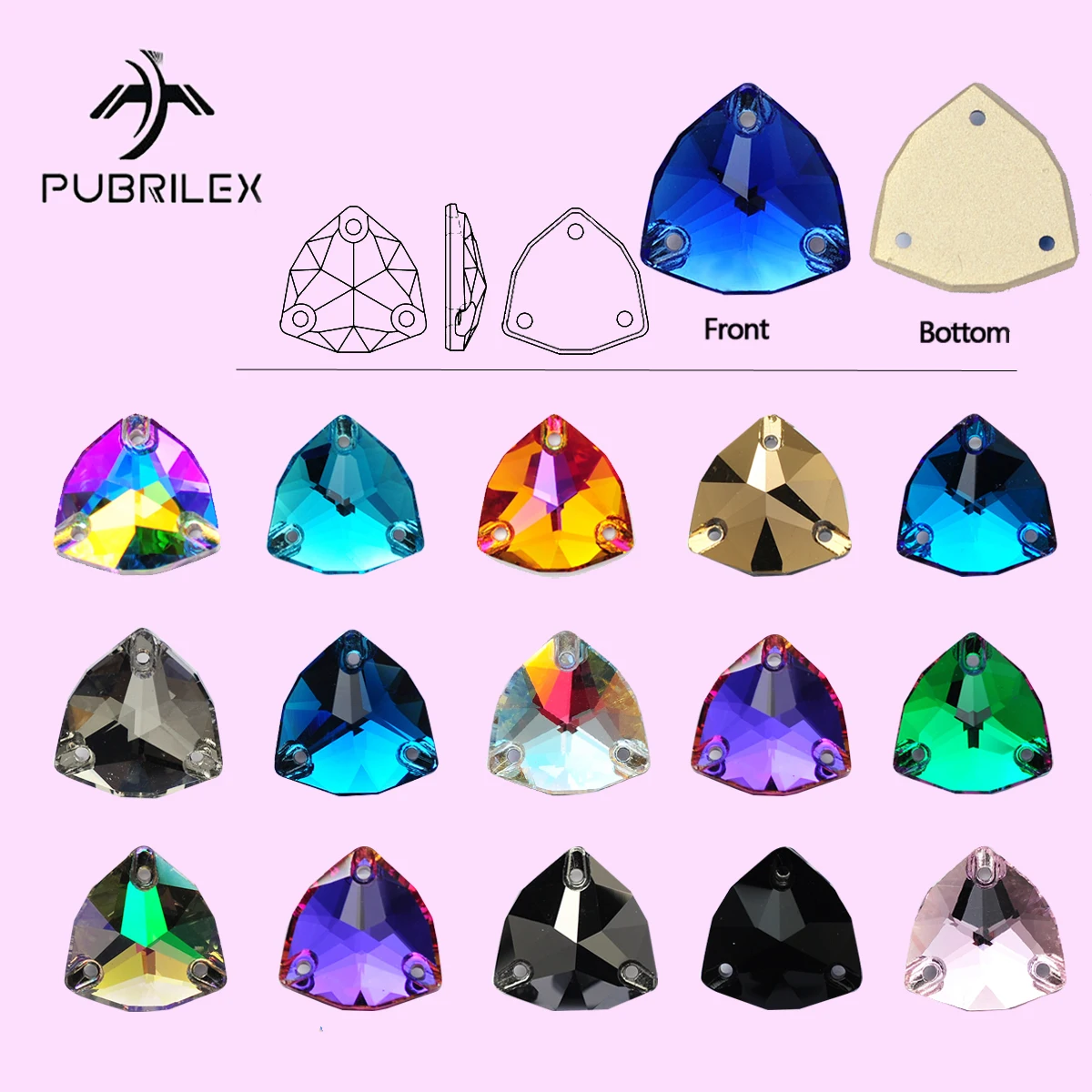 PUBRILEX Großhandel Glas K9 Strass mit abgeschrägten Kanten, Trilliant Flatback Strass zum Aufnähen für Kleidung, Kleider, Schuhe – Detail 1