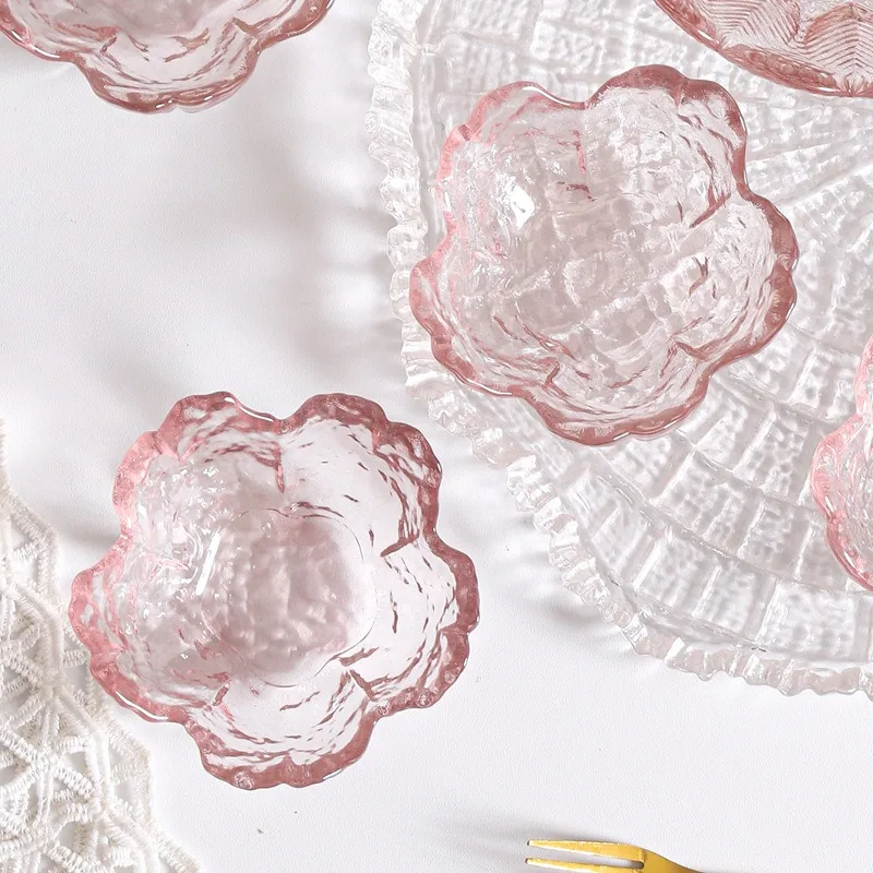 Plato de Vidrio Transparente con Diseño de Flor de Cerezo para Salsas, Condimentos, Vinagre, Ideal para el Hogar y Hot Pot