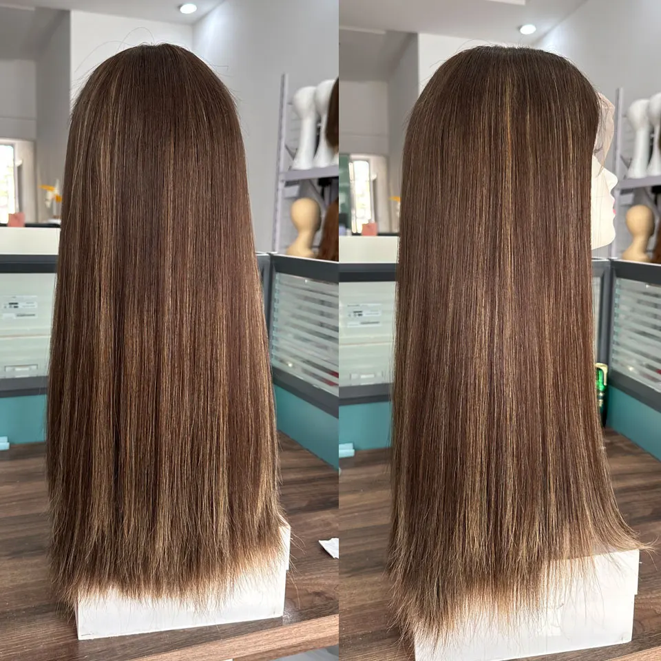 New Arrival 16-26inch Brown Highlight Straight Hair Wig European Human Kosher Lace Top Wig Jewish Wig For Woman