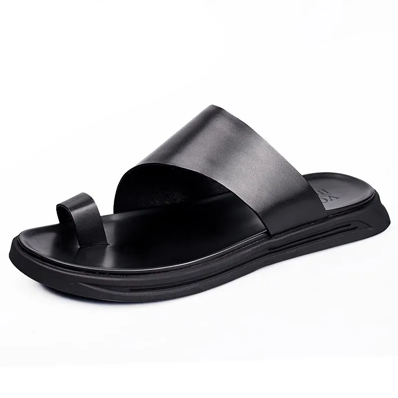 Man Slippers Genuine Leather Slides Outdoor Flip-Flops Beach Fashion Buckle Men's Sandals Luxury Designer Shoes For Man