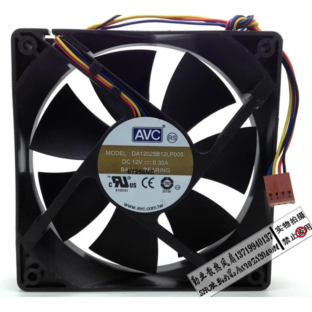 For AVC DA12025B12L P005 12V 0.3A 120mm 12cm 12025 120*120*25mm 4 pin PWM fan cooling fan