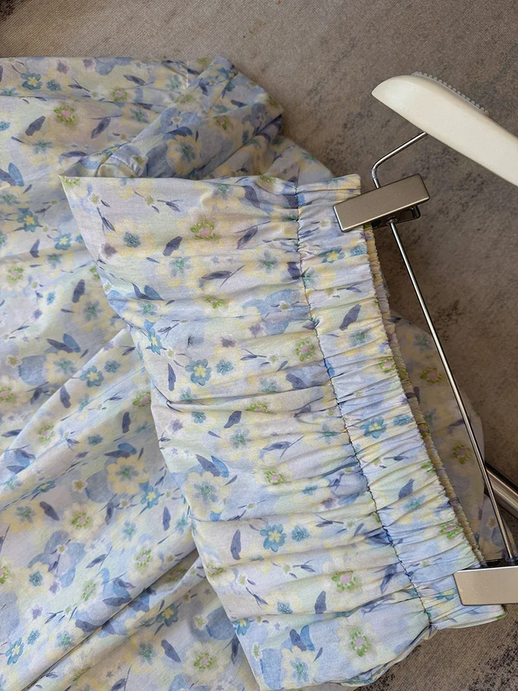 Vintage hoge taille bloemenrokken voor vrouwen 2025, zomer nieuwe zachte stijl A-lijn rok dames casual lange rok