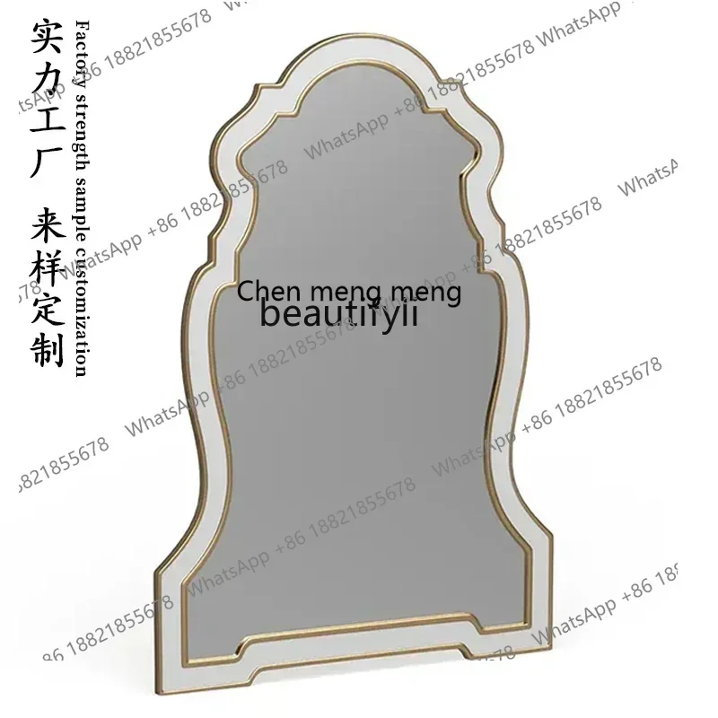 32Cherry wood semicircular solid wood decorative vanity mirror lamp rattan hook practical arch