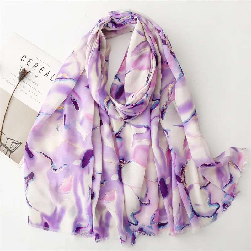 Luxury scarves for women autumn spring vintage design long purple orange green blue floral neck scarf beach wrap hijab scarves