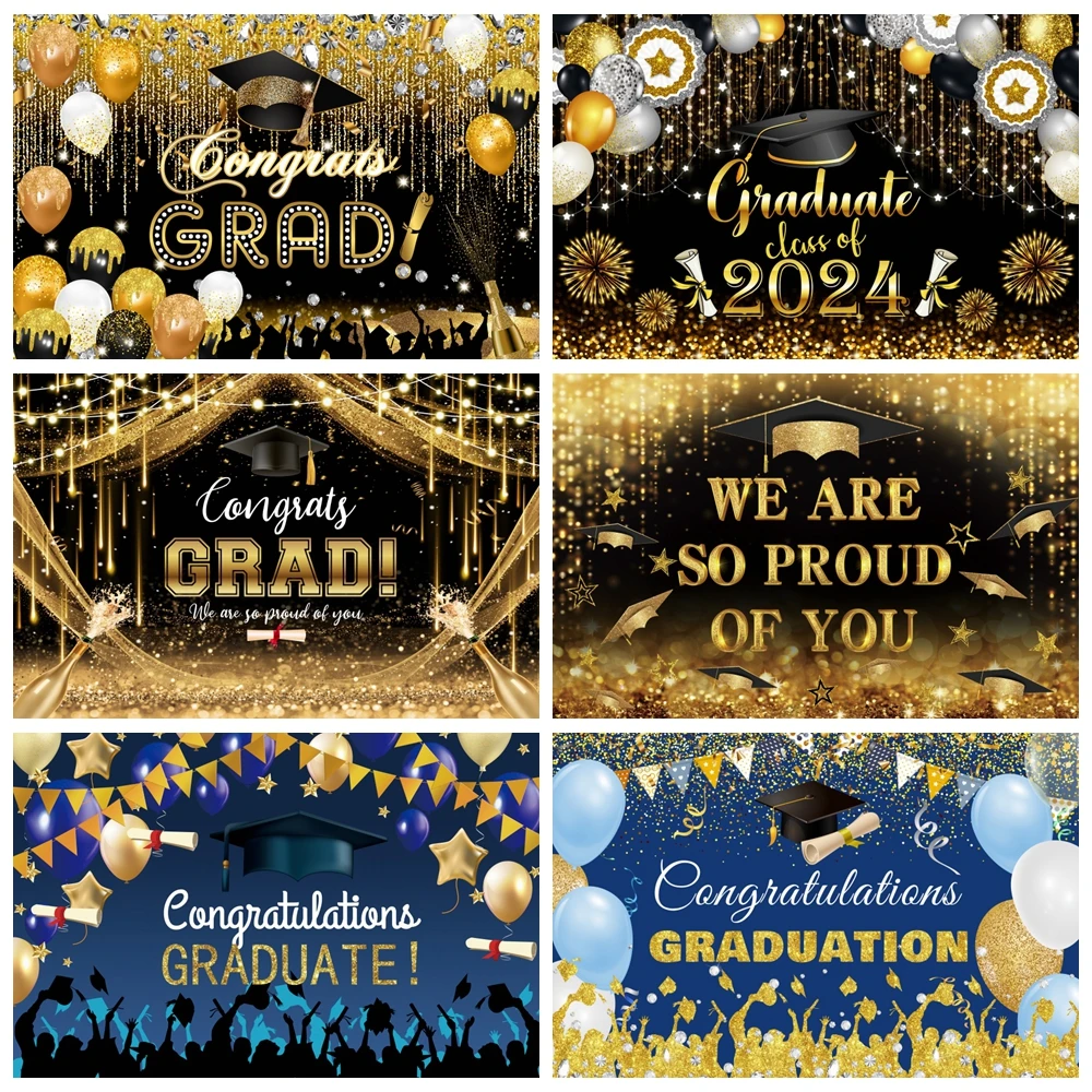 

2024 Graduation Backdrop for Photography Glitter Balloon Class of 2024 Congrats Grad Graduation Party Background Photo Studio