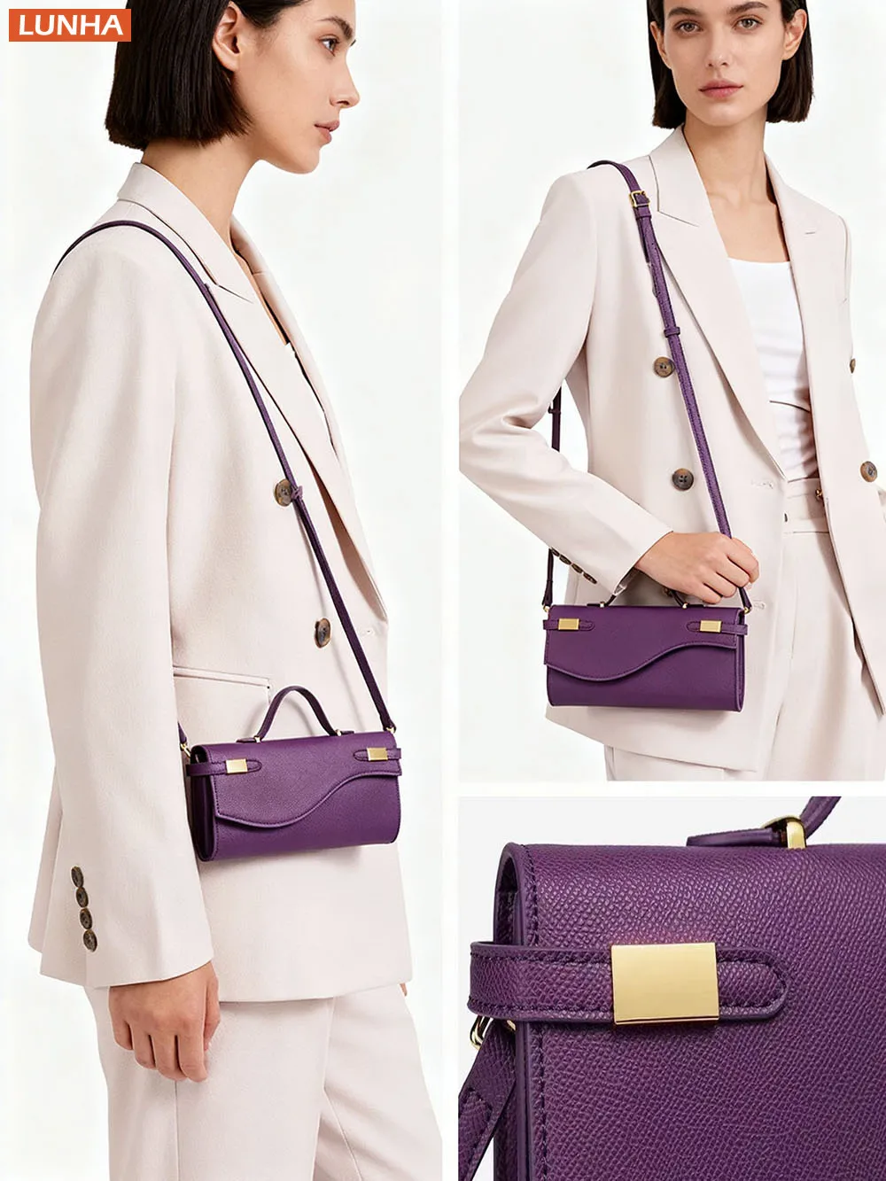 حقيبة كتف للسيدات من جلد البولي يوريثان، محفظة كروس للنساء بمقبض علوي، حقيبة يد بنمط محكم، طراز فاخر #2