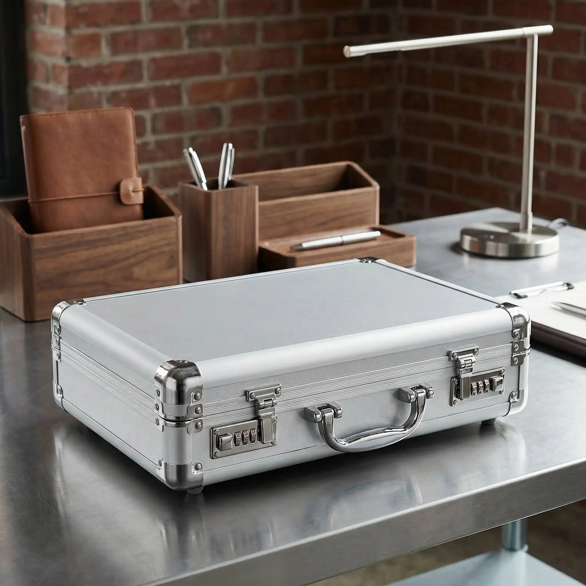 

Aluminum Alloy Portable Briefcase Hard Tool Storage Case for Cameras Cosmetics Outdoor Use Password Lock Handle Carrying
