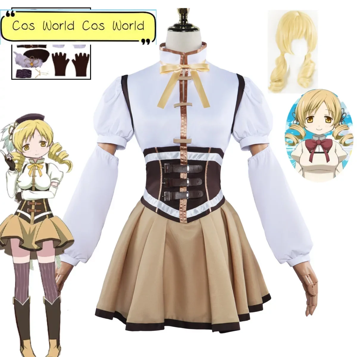 

Anime Puella Magi Madoka Magica Mami Tomoe Cosplay Costume Lolita Dress Uniform Halloween Carnival Party Performance Set