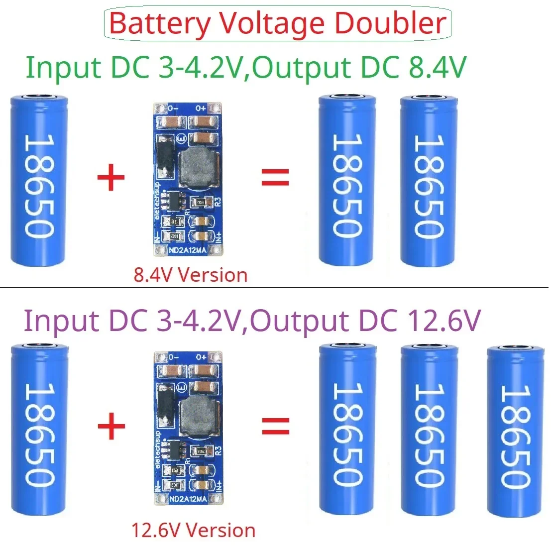 4.2V 8.4V 12.6V 1Cell to 2-3Cell Battery Voltage Doubler DC-DC Converter 3.3V 3.7V 4.2V to 5V 8.4V 12V 12.6V Voltage Booster