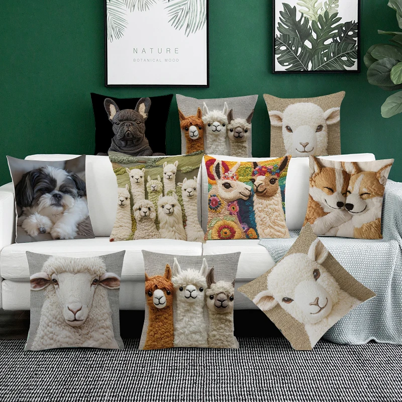 3D Alpaca Printed Pillow Cover Cute Animal Pattern Cushion Case Soft Throw Pillowcase for Sofa Living Room Bedroom Home Decor //