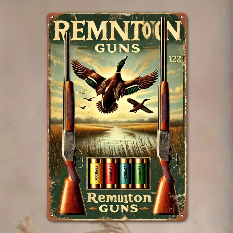Wall Art - Duck Hunting Themed Vintage Remington Ad - Retro Sign, , Iron Product, Suitable for Hotels, Truck Stops, for Man Cav