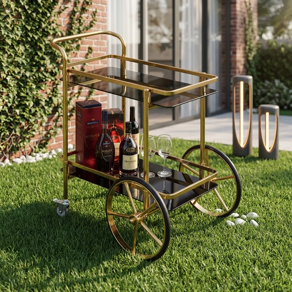 Chariot de service moderne en acier multi-usages pour desserts, bonbons et vin, pour hôtels et restaurants, durable, à 4 roues, en stock