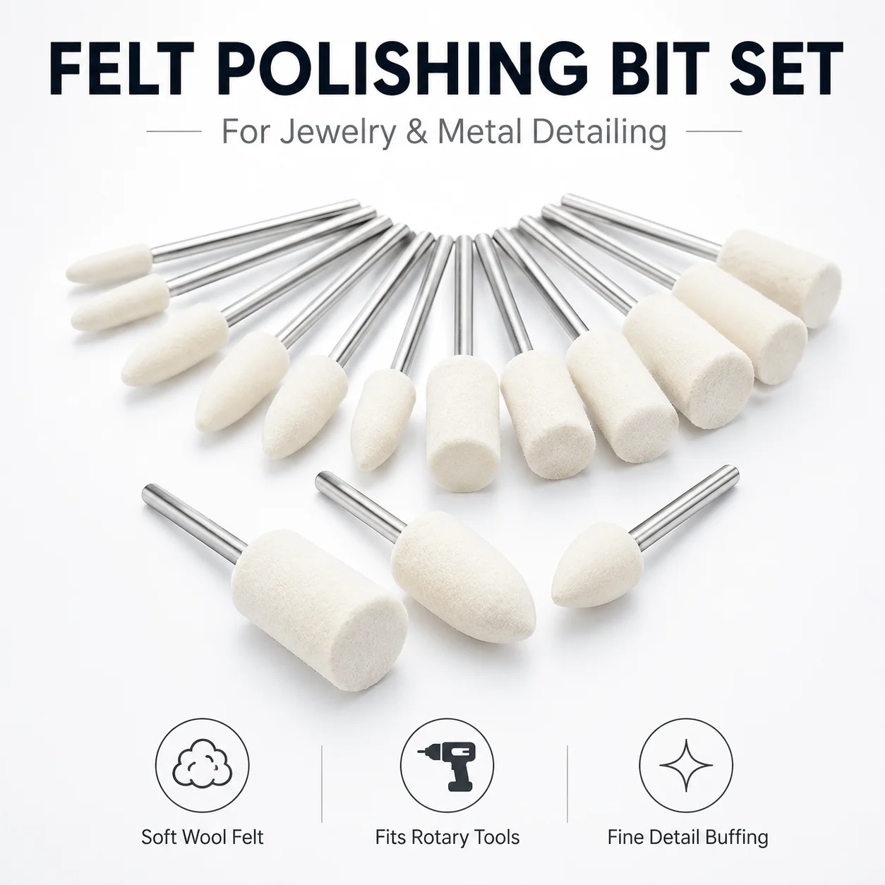 

Wool Felt Polishing Buffing Wheels Set Mounted Points Rotary Tool Grinding Bits for Watch Jewelry Metal Polish Hobby Accessories